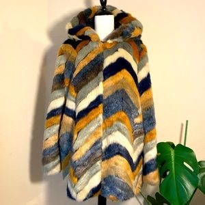 Multicolored Faux Fur Coat